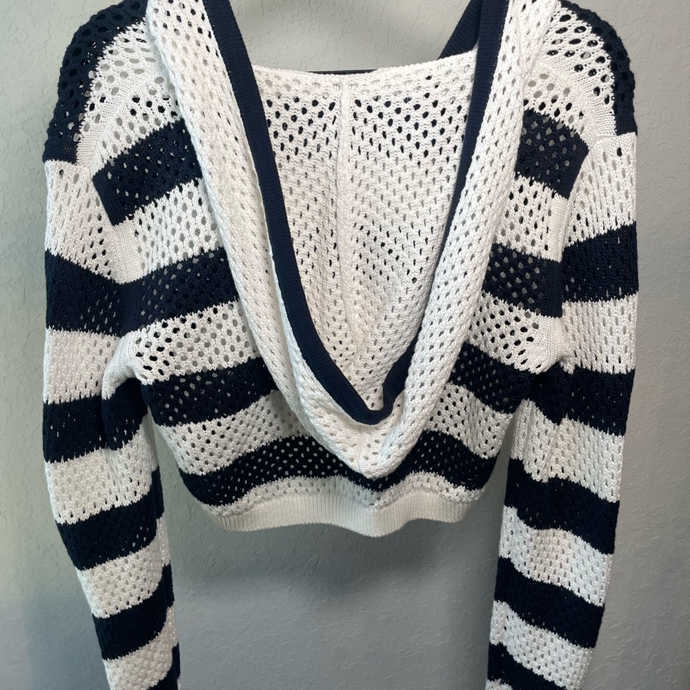 Zara Navy and White Striped Sweater With Hood - Picture 3 of 5